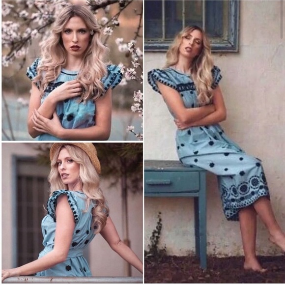 ZARA BLOGGERS FAV EMBROIDERED FLORAL MIDI STRIPED DRESS NEW WITH TAGS MEDIUM - Picture 3 of 14